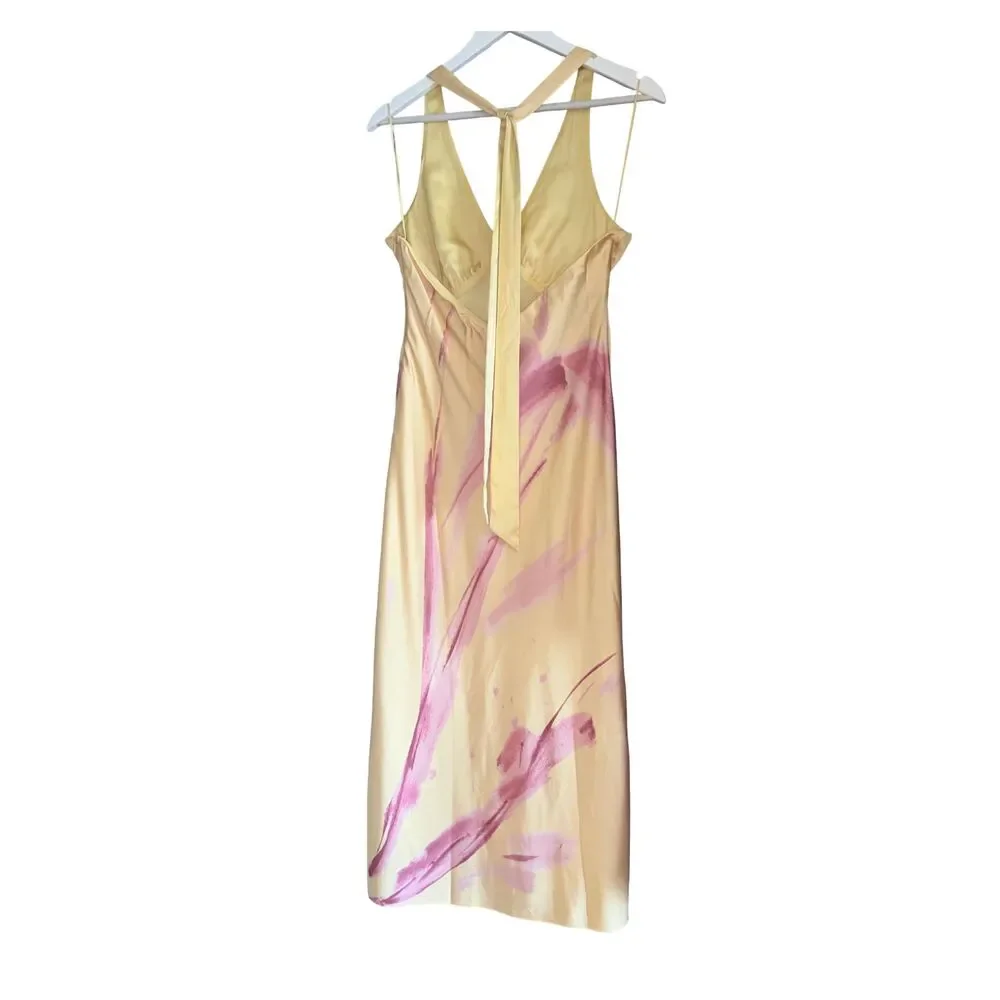 Abercrombie A&F Julia Slip Halter Maxi Dress Yellow Pink Floral NWOT Sz M Petite